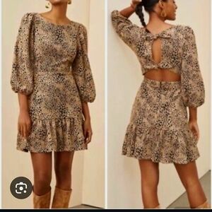 NWT - MAEVE ANTHROPOLOGIE brown black Animal Print Knit Cut-out Mini Dress - 12